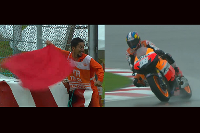 Aneh tapi nyata Dani Pedrosa balapan MotoGP ada kejadian keluar bendera merah dikibarkan sejak di MotoGP Malaysia 2012, MotoGP Styria 2021 dan Sprint MotoGP Spanyol 2023
