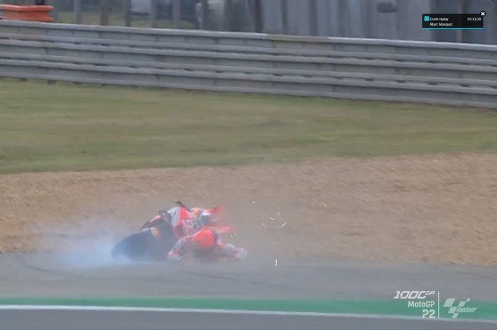 Marc Marquez crash dua kali di sesi MotoGP Prancis