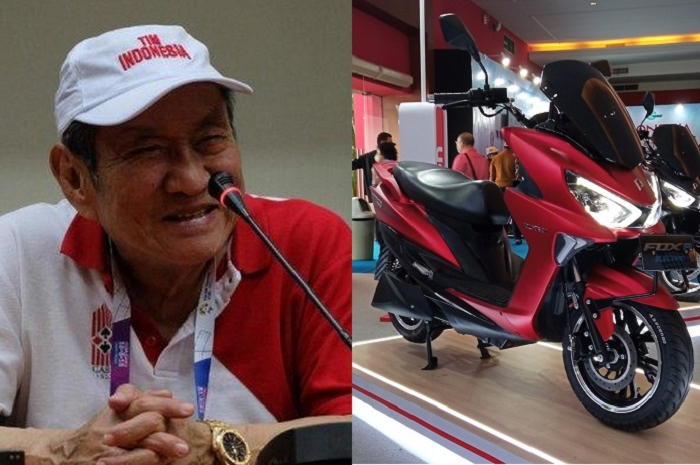 Orang terkaya di Indonesia 2023 Budi Hartono (kiri) dan motor listrik Polytron Fox R (kanan).