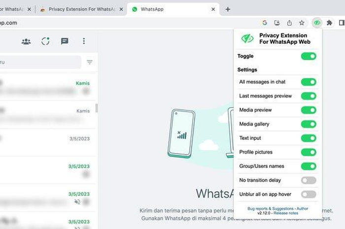 Cara membuat chat WhatsApp web blur.