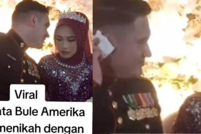 Tangkapan layar video viral pernikahan wanita asal NTB dengan pria bule tentara Amerika Serikat. 