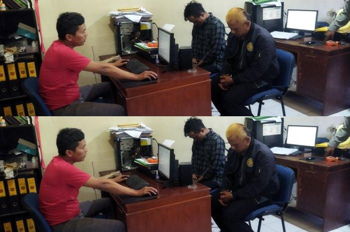 Dua debt collector palsu tertunduk saat diperiksa polisi, sebelumnya rampas motor di Bandung mengaku petugas leasing
