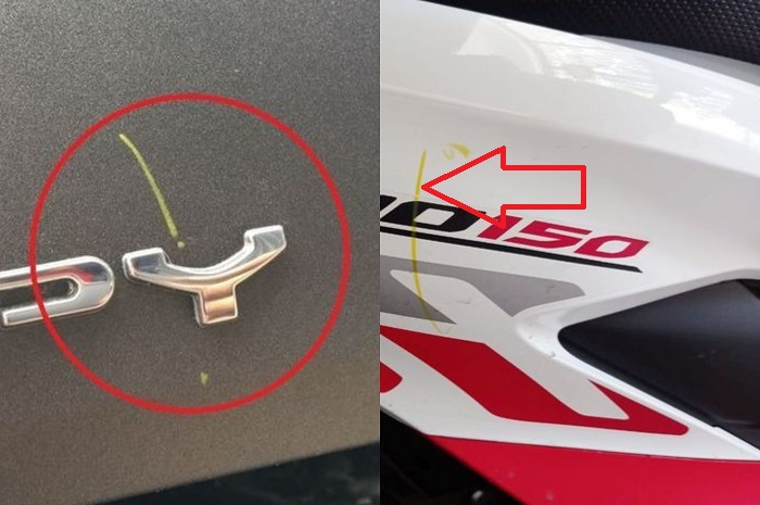 Coretan yang terdapat di bodi motor baru.