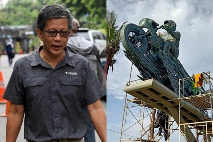 Ilustrasi Rocky Gerung (kiri) dan patuh Presiden Jokowi naik motor di Sirkuit Mandalika (kanan).