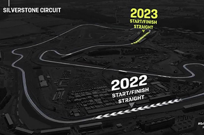 Sirkuit Silverstone MotoGP Inggris yang baru di 2023 di mana posisi start finish berubah posisi dari MotoGP Inggris tahun lalu