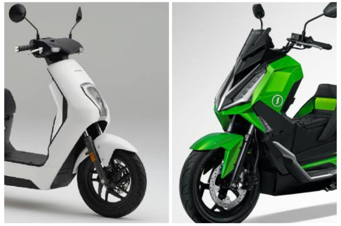 Ilustrasi motor listrik Honda EM1 e: (kiri) dan Alva Cervo (kanan).