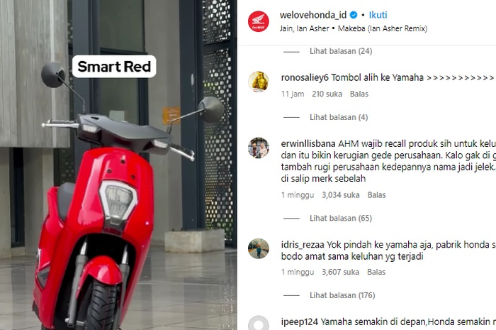 Akun Instagram @welovehonda digempur netizen gara-gara rangka keropos di motor matic Honda.