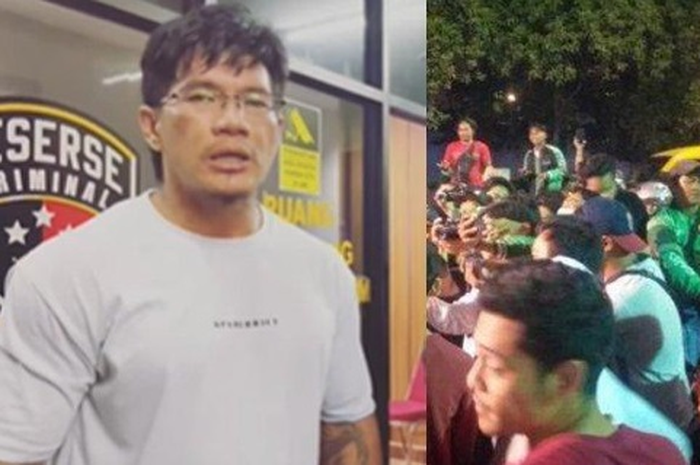 Laurend Hutagalung dikepung pengemudi ojek online (ojol) di depan warung makan Ayam Bakar Wong Solo, Bukit Duri, Tebet, Jakarta Selatan, Selasa (15/8/2023) malam.