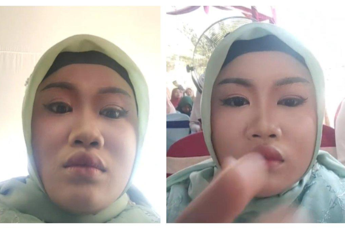 Gadis yang malu karena hasil riasannya kurang sempurna, berbeda dengan temannya. 