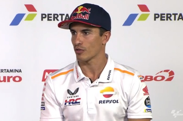 Pembalap  Repsol Honda Marc Marquez dalam konferensi pers jelang MotoGP Mandalika 2023.