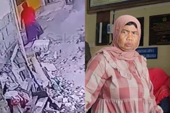 Masriah, warga Desa Jogosatru, Kecamatan Sukodono, Sidoarjo kembali berulah dengan membuah sampah ke rumah tetangganya. (Tiktok/ @saksimataa)