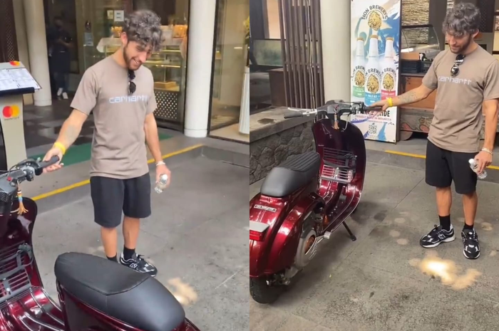 Modifikasi Vespa PTS digeber pembalap MotoGP Enea Bastianini. 