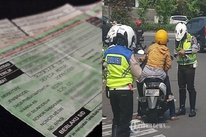 Ilustrasi STNK (kanan) dan razia polisi lalu lintas (kanan).
