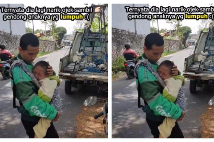 Driver ojol bawa anak saat kerja ternyata sang putra lumpuh  