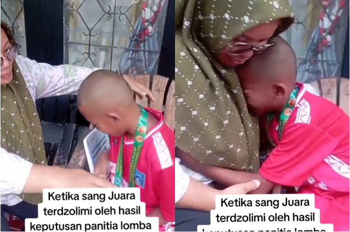 Egi menangis dipelukan sang ibu, setelah dinyatakan tak menang oleh panitia