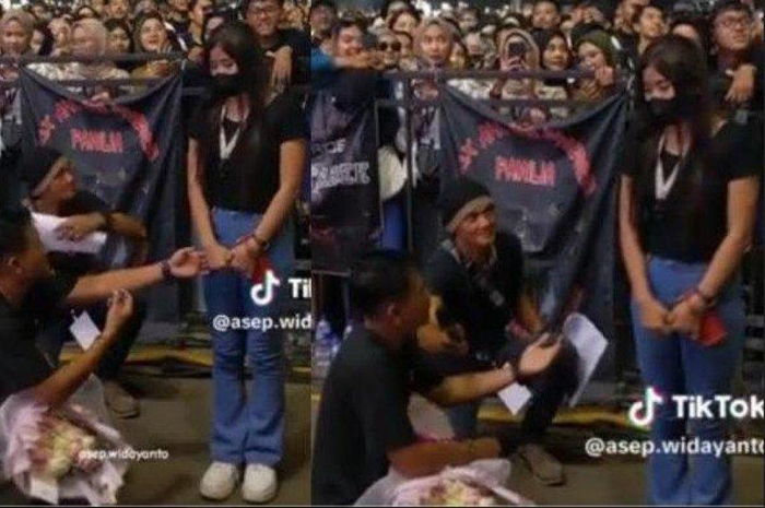 Pria lamar kekasih di tengah konser, tahan malu cintanya ditolak