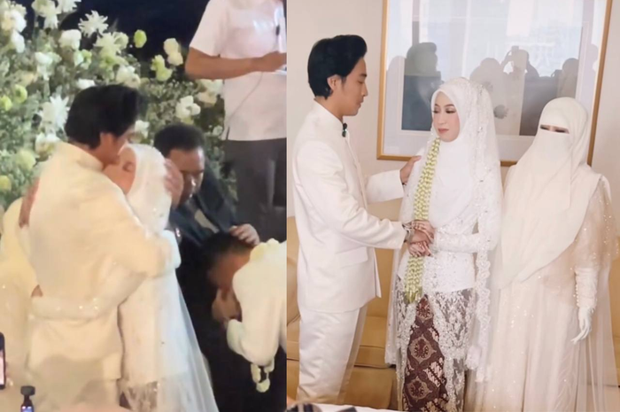 Adiba Khanza bersama sang adik, Abidzar dan ibunda, Umi Pipik di pernikahannya dengan Egy Maulana Vikri, Minggu (10/12).