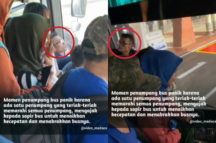 Tampak pria yang ngamuk di dalam bis