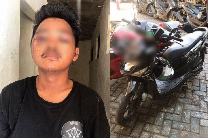 Wawan pelaku pencurian motor di Makassar (kiri), motor Honda BeAT yang dicuri Wawan (kanan).