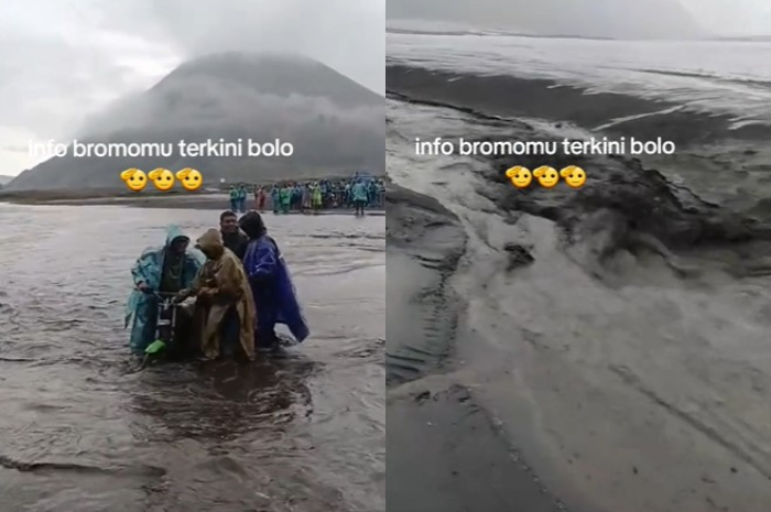 Lautan pasir di Gunung Bromo diterjang banjir.