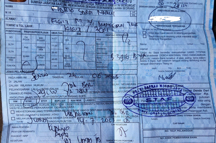 Contoh dapat surat tilang jika menggukan knalpot brong 