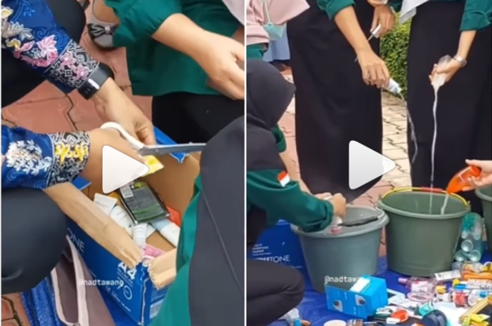 Momen anggota OSIS razia skincare dan make up para siswa viral di media sosial.