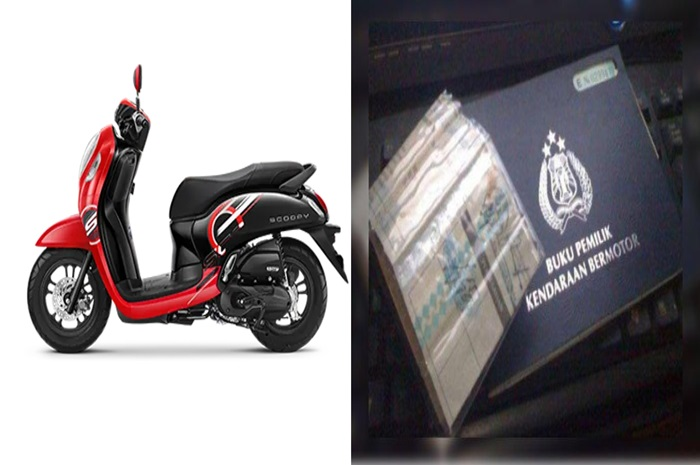 Foto ilustrasi Honda Scoopy (kiri) dan beberapa dokumen untuk perpanjang STNK (kanan), begini caranya kalau motor masih kredit.