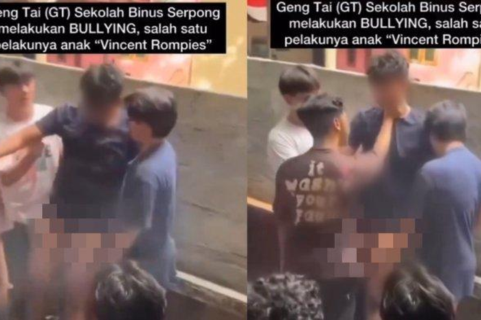 Aksi perundungan yang terjadi oleh kelompok siswa di Binus School Serpong, diduga ada keterlibatan anak artis VR. atau Vincent Rompies