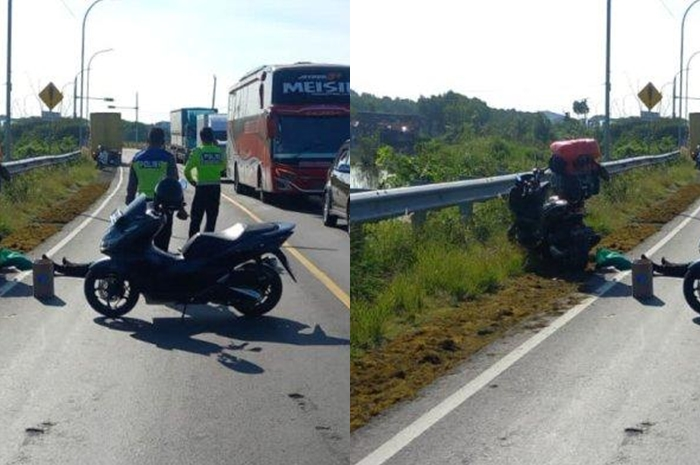 Pemotor Honda PCX yang merupakan pemudik motor kecelakaan tewas terlindas truk di Jalur Lingkar Tegal.