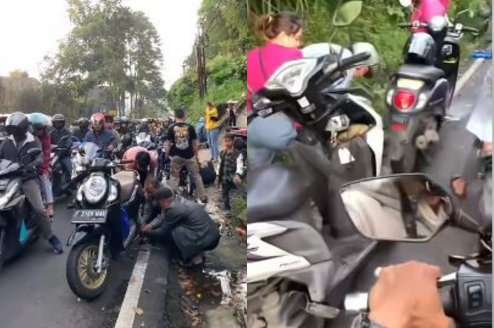 Motor matic Honda banyak yang mogok saat terjebak macet di jalur Puncak.