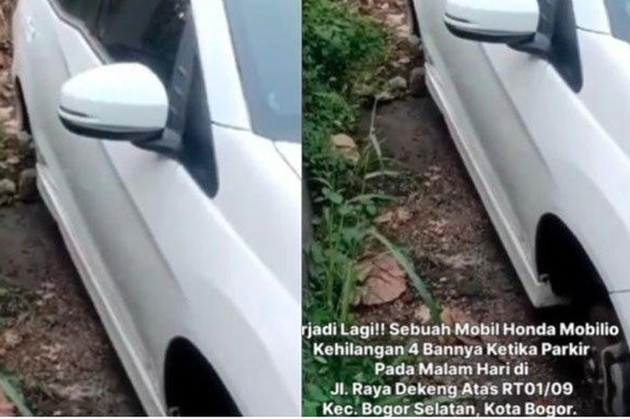 Pemotor waspada, pemilik mobil rugi jutaat rupiah gara-gara parkir di pinggir jalan, 4 ban lenyap disikat maling.