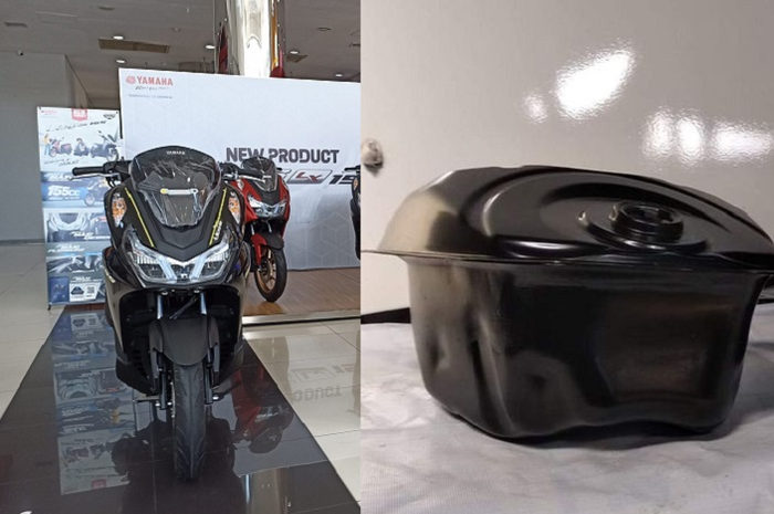 Ilustrasi Yamaha LEXi LX 155 (kiri) dan modifikasi tangki yang sudah dibesarkan (kanan).