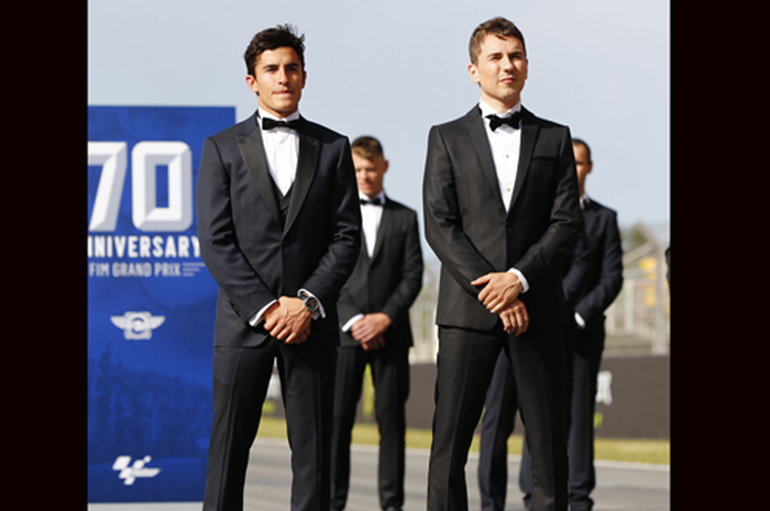 Marc Marquez (kiri) digadang-gadang menang MotoGP Italia 2024 meskipun belum bisa patahkan rekor Jorge Lorenzo (kanan) di MotoGP Italia