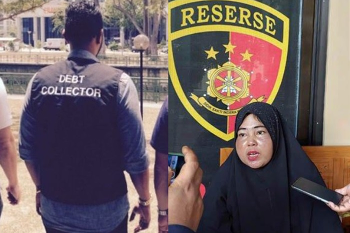 Ilustrasi debt collector (kiri) dan Liska (40) ibu penyandang disabilitas pemilik motor Honda BeAT yang dirampas debt collector gadungan di Bangka Selatan (kanan).