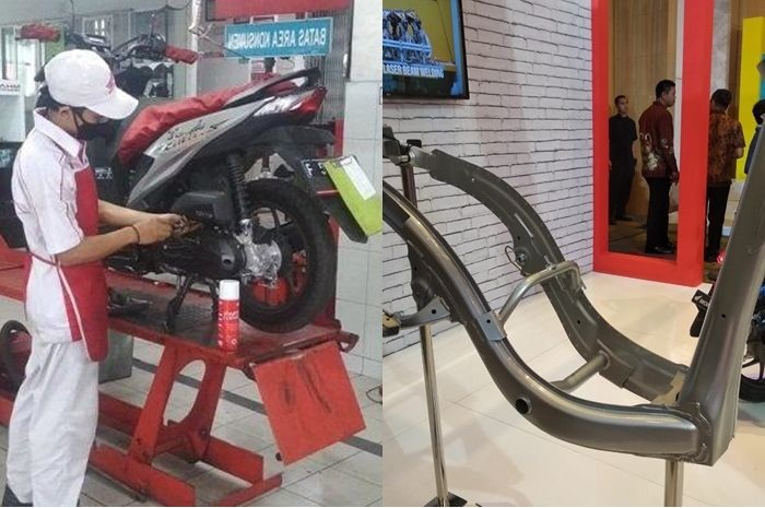 Ilustrasi Layanan Cek Rangka eSAF Honda BeAT dan lapis anti-karat.