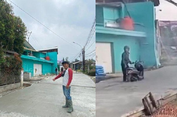 Jalan cor di Kampung Panyairan Jompo, Desa Cigugur Girang, Kecamatan Parongpong, Kabupaten Bandung Barat (KBB) sempat diterobos pemotor Honda Scoopy sudah diperbaiki.