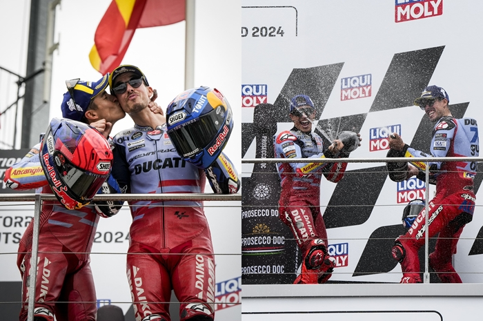 Bersama adiknya, Marc Marquez podium di MotoGP Jerman 2024.