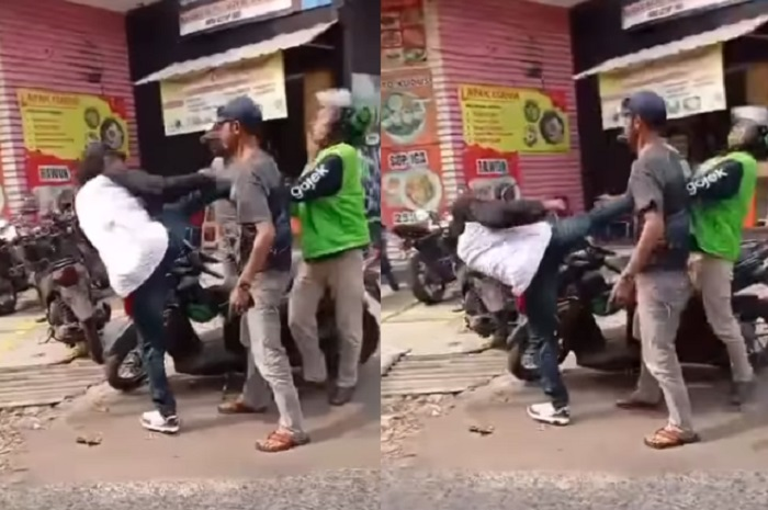 Driver ojol kena tendangan kung fu debt collector di Bekasi.