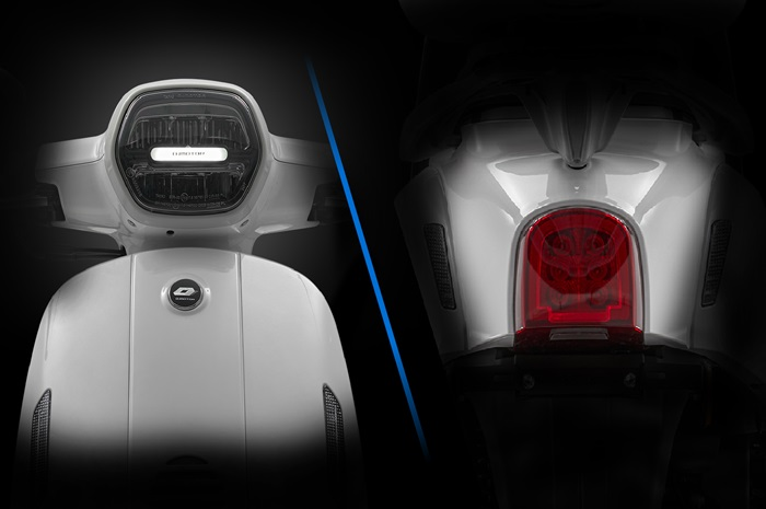 Tampak lampu depan dan belakang mtoor baru 2025 yang mirip Vespa.