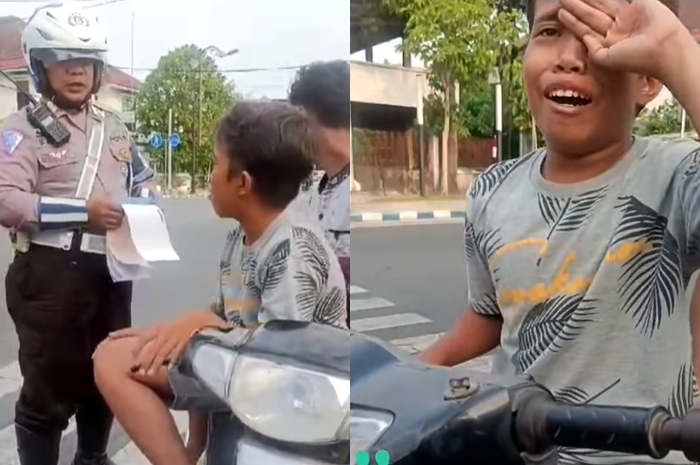 Bocah nangis kena razia Operasi Patuh 2024 di Jombang.