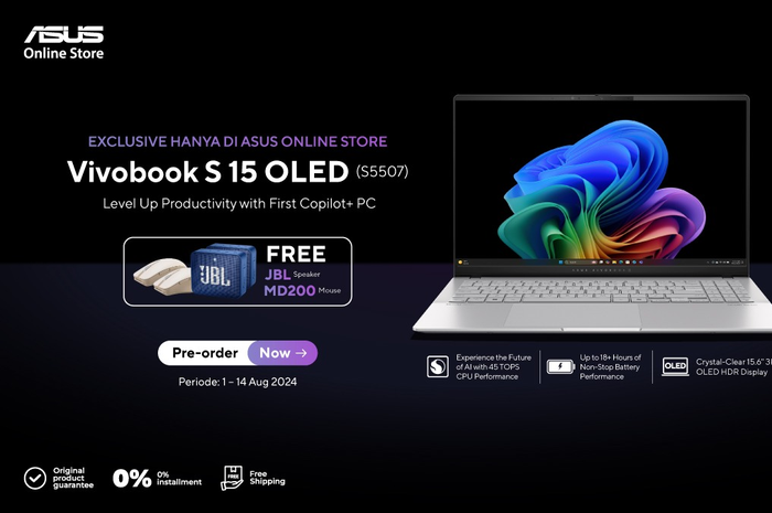 ASUS indonesia membuka pre-order atau pemesanan untuk laptop dengan chiopset snapdragon X Eliter pertamanya, Vivobook S 15 OLED (S5507)