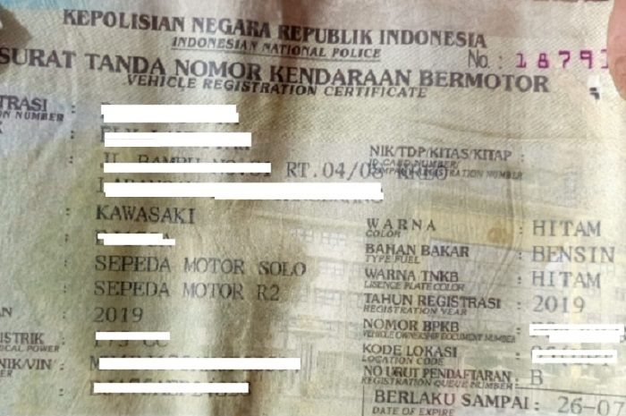 Foto ilustrasi STNK sebagai syarat bayar pajak kendaraan, ada pemutihan di Sumatera Barat.