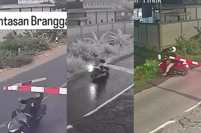 Kecelakaan pemotor tabrak palang pintu perlintasan kereta api di Kediri, Jawa Timur. 