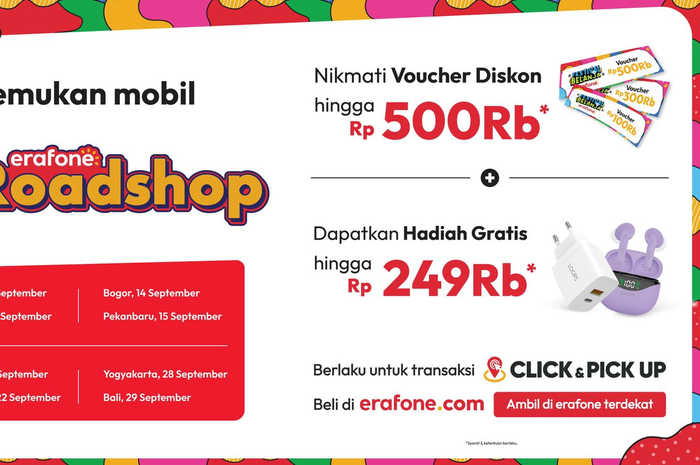 Erafone mengadakan program click n pick up di 8 kota yang ada di Indonesia dengan hadiah voucher
