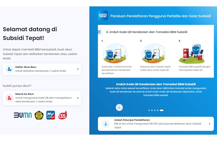 Tampilan saat mau daftar Subsidi Tepat QR Code Pertamina