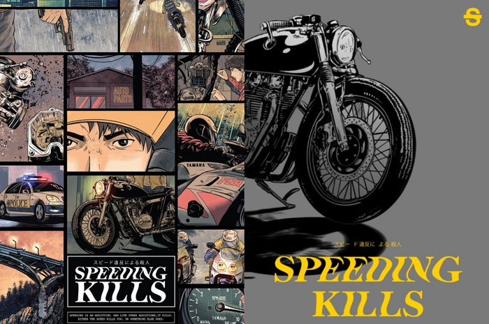 Ilustrasi buku komik tema motor berjudul Speeding Kills karya Pungky Mardhany dari Solace Motorcycle.