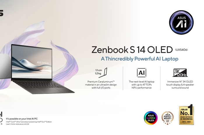 ASUS Zenbook S 14 OLED dengan processor Intel Core Ultra Series 2 sudah bisa dipesan