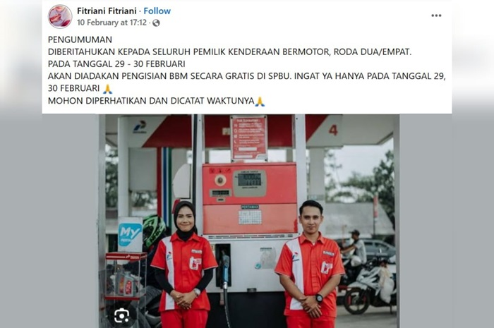 Pengumuman BBM gratis dari Pertamina Februari 2025 di akun Facebook.