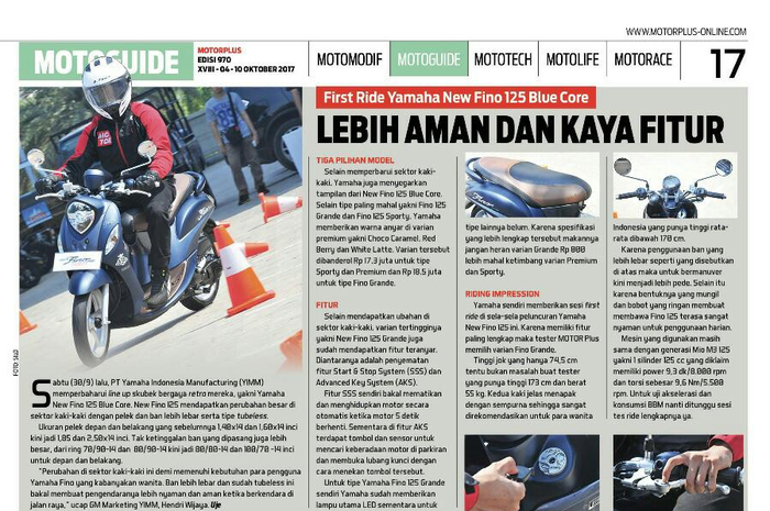 Tabloid MOTOR Plus Edisi 970, Ada First Impression Yamaha New Fino 125 Blue Core