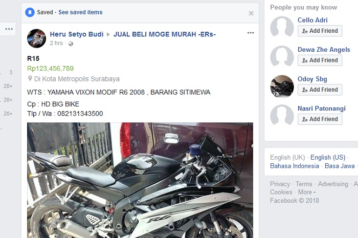 Jual Yamaha R6 disangka Yamaha V-Ixion modifikasi